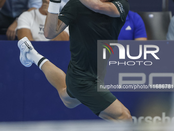 Jiri Lehecka of the Czech Republic in action during the quarter final victory game against Stefanos Tsitsipas of Greece, a tennis match of t...