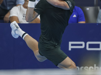 Jiri Lehecka of the Czech Republic in action during the quarter final victory game against Stefanos Tsitsipas of Greece, a tennis match of t...