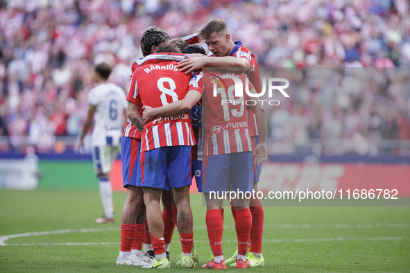 Several players of Atletico de Madrid celebrate a goal during the La Liga 2024/25 match between Atletico de Madrid and Leganes at Riyadh Air...