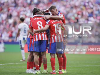 Several players of Atletico de Madrid celebrate a goal during the La Liga 2024/25 match between Atletico de Madrid and Leganes at Riyadh Air...