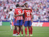 Several players of Atletico de Madrid celebrate a goal during the La Liga 2024/25 match between Atletico de Madrid and Leganes at Riyadh Air...