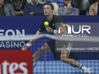 Jiri Lehecka of the Czech Republic in action during the quarter final victory game against Stefanos Tsitsipas of Greece, a tennis match of t...