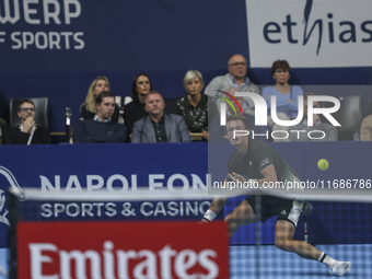 Jiri Lehecka of the Czech Republic in action during the quarter final victory game against Stefanos Tsitsipas of Greece, a tennis match of t...