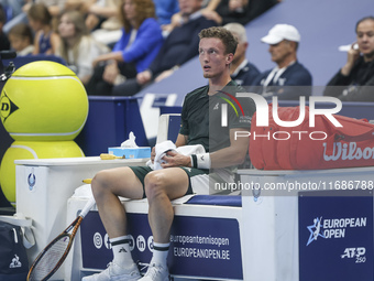 Jiri Lehecka of the Czech Republic resting during the quarter final victory game against Stefanos Tsitsipas of Greece, a tennis match of the...