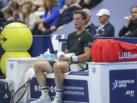 Jiri Lehecka of the Czech Republic resting during the quarter final victory game against Stefanos Tsitsipas of Greece, a tennis match of the...