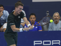 Jiri Lehecka of the Czech Republic in action during the quarter final victory game against Stefanos Tsitsipas of Greece, a tennis match of t...