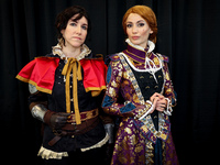 Cosplayers Mia and Amelia dress as characters from Witcher 3 Blood and Wine DLC for New York Comic Con at the Javits Center in New York City...