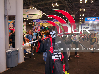 A cosplayer poses for a photo in the photo cruise showroom at New York Comic Con 2024 at the Jacob Javits Center in New York City, United St...