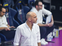 Simone Benandini is the coach of Il Bisonte Firenze during the Italian women's Serie A1 Tigota Volleyball match between Reale Mutua Fenera C...