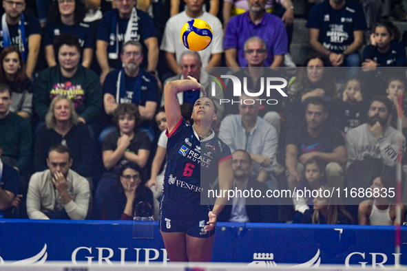 Avery Skinner of Chieri '76 is in action during the Italian women's Serie A1 Tigota Volleyball match between Reale Mutua Fenera Chieri '76 a...