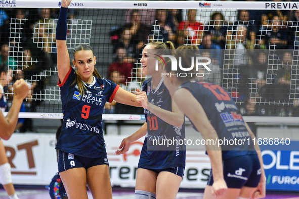 Chieri '76 celebrates the point during the Italian women's Serie A1 Tigota Volleyball match between Reale Mutua Fenera Chieri '76 and Il Bis...