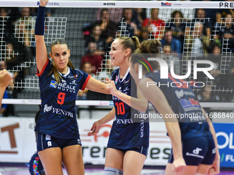 Chieri '76 celebrates the point during the Italian women's Serie A1 Tigota Volleyball match between Reale Mutua Fenera Chieri '76 and Il Bis...