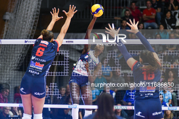 Majak J.A. Malual of Il Bisonte Firenze is in action during the Italian women's Serie A1 Tigota Volleyball match between Reale Mutua Fenera...