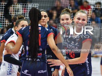 Chieri '76 celebrates the point during the Italian women's Serie A1 Tigota Volleyball match between Reale Mutua Fenera Chieri '76 and Il Bis...