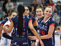 Chieri '76 celebrates the point during the Italian women's Serie A1 Tigota Volleyball match between Reale Mutua Fenera Chieri '76 and Il Bis...