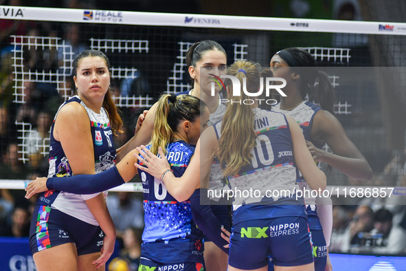 Il Bisonte Firenze celebrates the point during the Italian women's Serie A1 Tigota Volleyball match between Reale Mutua Fenera Chieri '76 an...