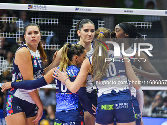 Il Bisonte Firenze celebrates the point during the Italian women's Serie A1 Tigota Volleyball match between Reale Mutua Fenera Chieri '76 an...