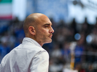 Simone Benandini is the coach of Il Bisonte Firenze during the Italian women's Serie A1 Tigota Volleyball match between Reale Mutua Fenera C...