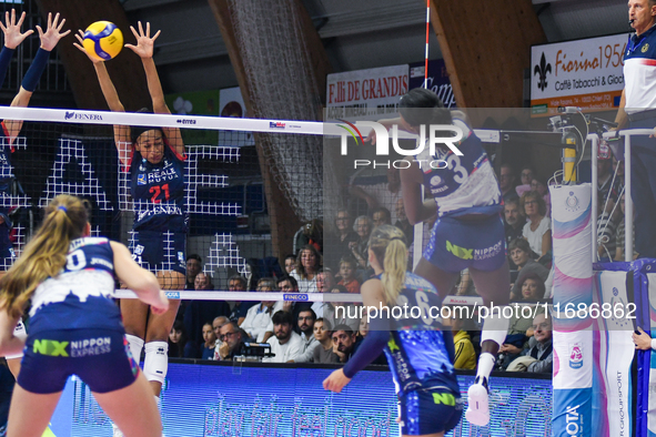 Majak J.A. Malual of Il Bisonte Firenze is in action during the Italian women's Serie A1 Tigota Volleyball match between Reale Mutua Fenera...