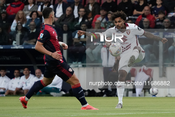 Saul Coco of Torino FC participates in the Serie A TIM match between Cagliari Calcio and Torino FC in Italy on October 20, 2024 