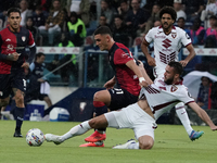 Roberto Piccoli (#91 Cagliari Calcio) and Sebastian Walukiewicz (Torino FC) participate in the Serie A TIM match between Cagliari Calcio and...