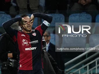 Nicolas Viola (#10 Cagliari Calcio) celebrates during the Serie A TIM match between Cagliari Calcio and Torino FC in Italy on October 20, 20...