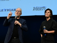 Thierry Fremaux and Irene Jacob at the closing night of the Lyon Light Festival in Lyon, France, on October 20, 2024. (