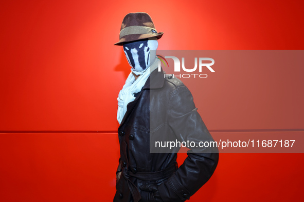 Marcus from Queens dresses as Rorschach from Watchmen for New York Comic Con at the Javits Center in New York City, on October 20, 2024. 