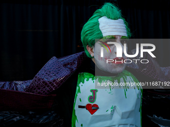 Cosplayer Ariel from New York City portrays The Joker for New York Comic Con at the Javits Center in New York City, on October 20, 2024. (