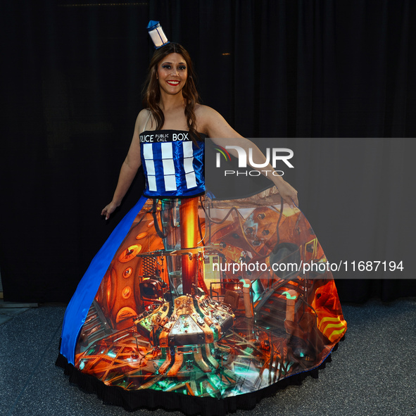 Joe and Lauren from Long Island dress as TARDIS and a Cyberman from Doctor Who for New York Comic Con at the Javits Center in New York City,...