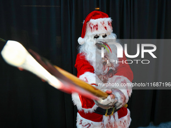 A cosplayer dresses as a real bad Santa for New York Comic Con at the Javits Center in New York City, on October 20, 2024. (