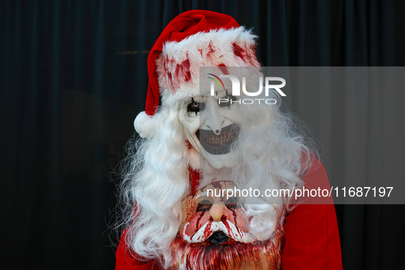 A cosplayer dresses as a real bad Santa for New York Comic Con at the Javits Center in New York City, on October 20, 2024. 