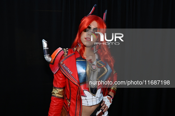 Cosplayer Abigail poses for a photo dressed as Causeway from Transformers for New York Comic Con at the Javits Center in New York City, on O...