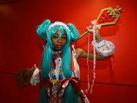 Layla from New Jersey is in character as Strawberry Miku for New York Comic Con at the Javits Center in New York City, on October 20, 2024....