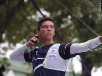 Thomas Chirault of France competes against Woojin Kim of Korea (not in picture) during the Men's recurve quarterfinals match on the final da...