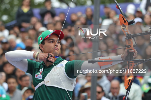 Matias Grande of Mexico competes against Mauro Nespoli of Italy (not in picture) during the Men's recurve quarterfinals match on the final d...