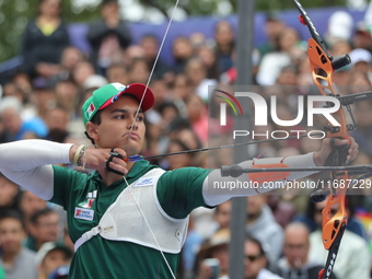 Matias Grande of Mexico competes against Mauro Nespoli of Italy (not in picture) during the Men's recurve quarterfinals match on the final d...