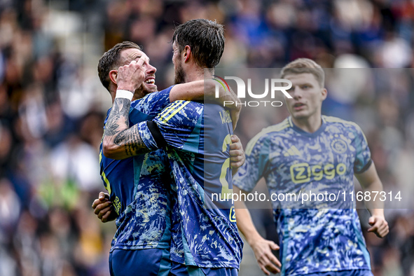 AFC Ajax Amsterdam midfielder Jordan Henderson and AFC Ajax Amsterdam forward Wout Weghorst participate in the match between Heracles Almelo...