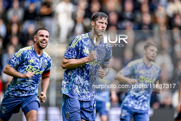 AFC Ajax Amsterdam forward Wout Weghorst celebrates the 3-4 goal during the match between Heracles Almelo and Ajax at the Asito Stadium for...