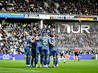 Players of Ajax celebrate the goal by AFC Ajax Amsterdam forward Wout Weghorst, making the score 3-4, during the match between Heracles Alme...