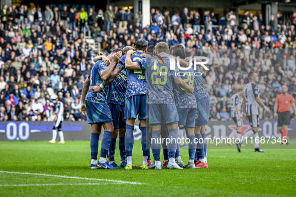 Players of Ajax celebrate the goal by AFC Ajax Amsterdam forward Wout Weghorst, making the score 3-4, during the match between Heracles Alme...