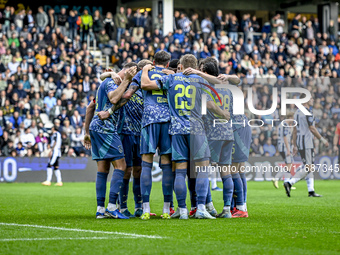 Players of Ajax celebrate the goal by AFC Ajax Amsterdam forward Wout Weghorst, making the score 3-4, during the match between Heracles Alme...