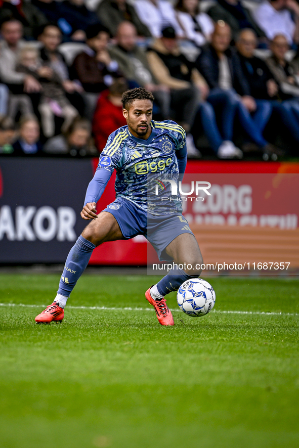 AFC Ajax Amsterdam defender Devyne Rensch plays during the match between Heracles Almelo and Ajax at the Asito Stadium for the Dutch Eredivi...