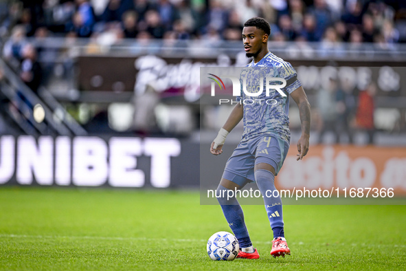 AFC Ajax Amsterdam defender Jorrel Hato plays during the match between Heracles Almelo and Ajax at the Asito Stadium for the Dutch Eredivisi...