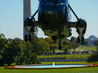 US President Joe Biden walks to the Oval Office after landing on the South Lawn of the White House in Washington, DC, on October 20, 2024, a...