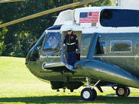 US President Joe Biden walks to the Oval Office after landing on the South Lawn of the White House in Washington, DC, on October 20, 2024, a...