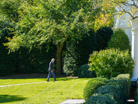 US President Joe Biden walks to the Oval Office after landing on the South Lawn of the White House in Washington, DC, on October 20, 2024, a...