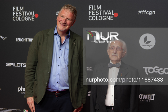 Dr. Leon Weintraub, the Holocaust survivor, and Michael Souvignier, the producer of the film, are seen on the red carpet of the photocall fo...