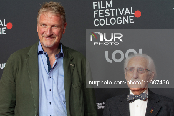 Dr. Leon Weintraub, the Holocaust survivor, and Michael Souvignier, the producer of the film, are seen on the red carpet of the photocall fo...