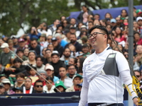 Kim Woojin of Korea competes against Matias Grande of Mexico (not in picture) during the Men's recurve semifinals match on the final day of...